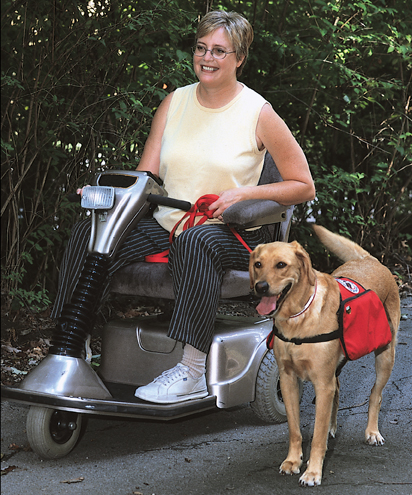 Woman in a wheelchair with her service dog