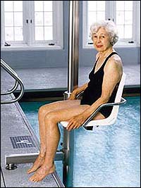 Devices like this spa lift can help with getting in and out of the pool safely.