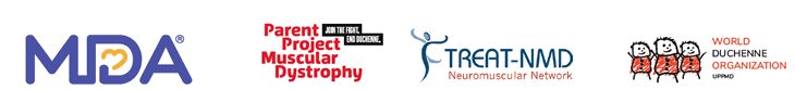 Logos of the Muscular Dystrophy Association, Parent Project Muscular Dystrophy, Treat-NMD, and World Duchenne Organization