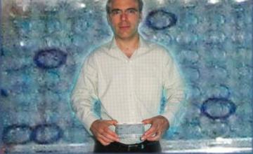 Michael Kyba (FSHD): Kyba displays a plate that shows the results of testing on different inhibitors for DUX4. The inhibitors are candidate therapies for facioscapulohumeral muscular dystrophy.