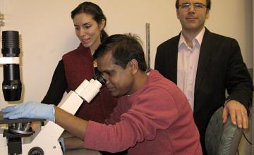 Kyba (right) and colleagues Natalie Schennum (left) and Abhijit Dandapat (middle)